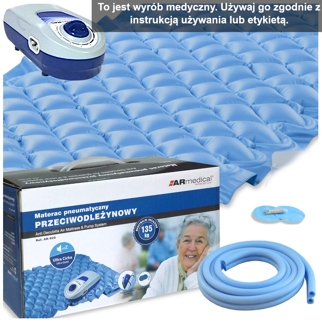 Materac przeciwodleżynowy bąbelkowy z pompą i przewodami łączącymi